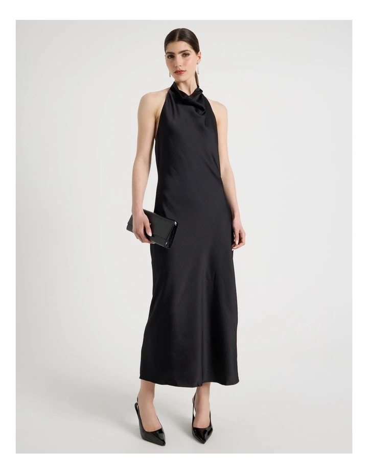 Satin Halter Maxi Dress in Black image 5
