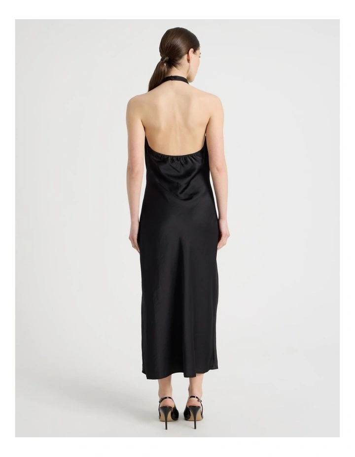 Satin Halter Maxi Dress in Black image 6