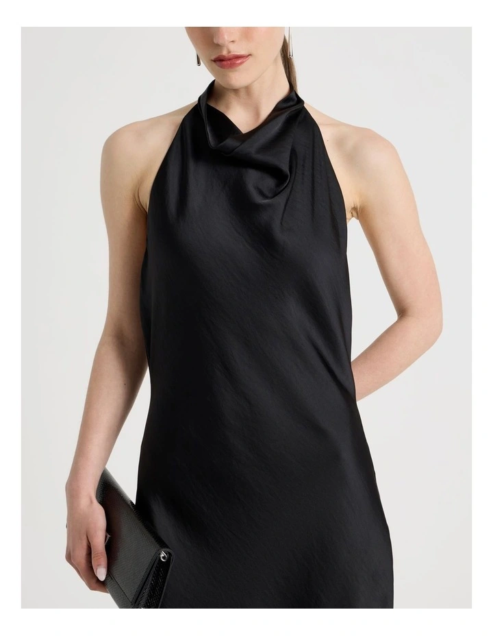 Satin Halter Maxi Dress in Black image 7