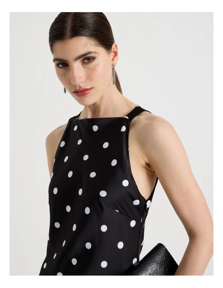Satin Boat Neck Midi Dress in Black/White image 4