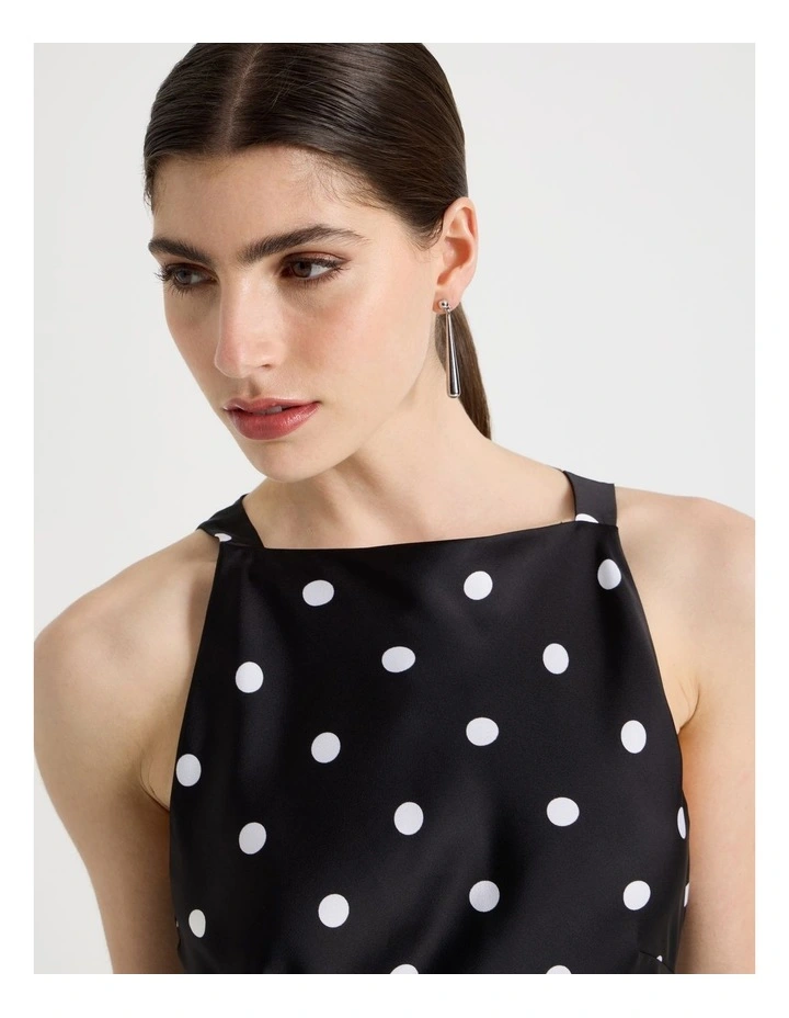 Satin Boat Neck Midi Dress in Black/White image 5