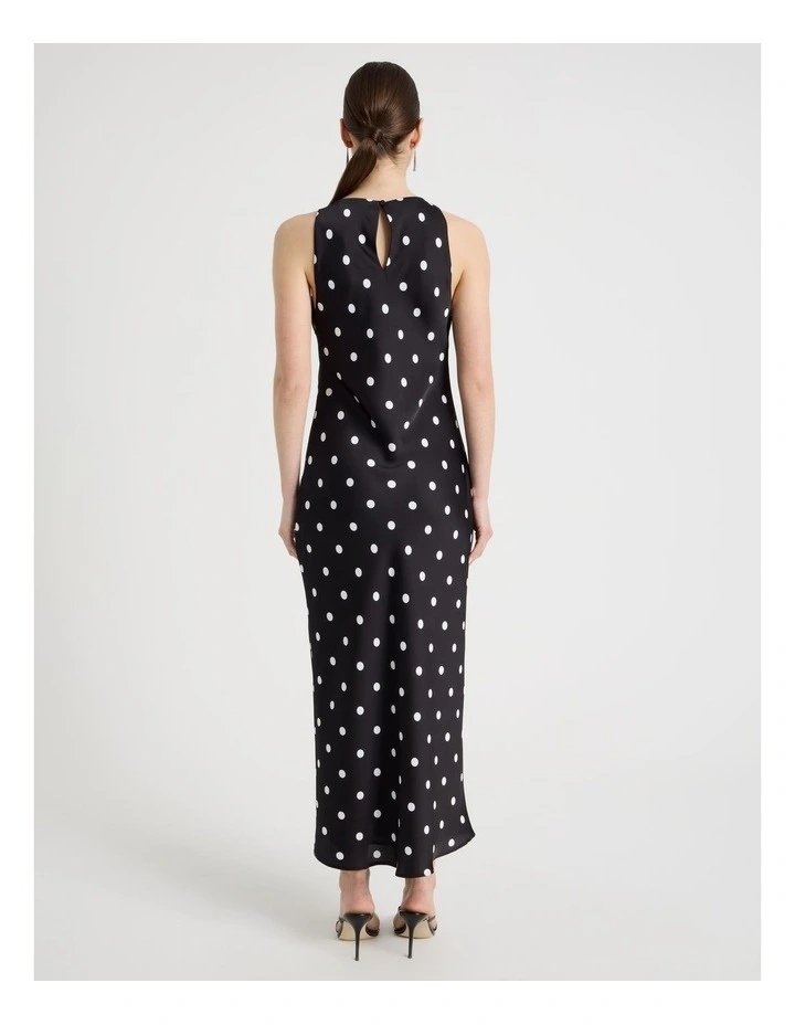 Satin Boat Neck Midi Dress in Black/White image 6