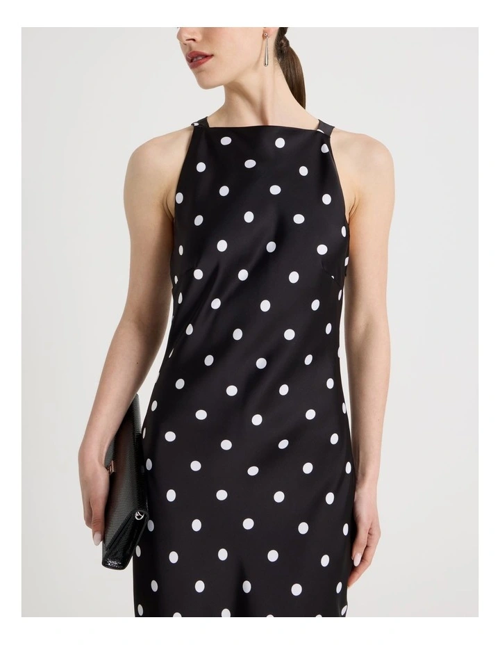 Satin Boat Neck Midi Dress in Black/White image 7