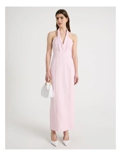 Cotton Linen Blend Column Midi Dress in Light Pink