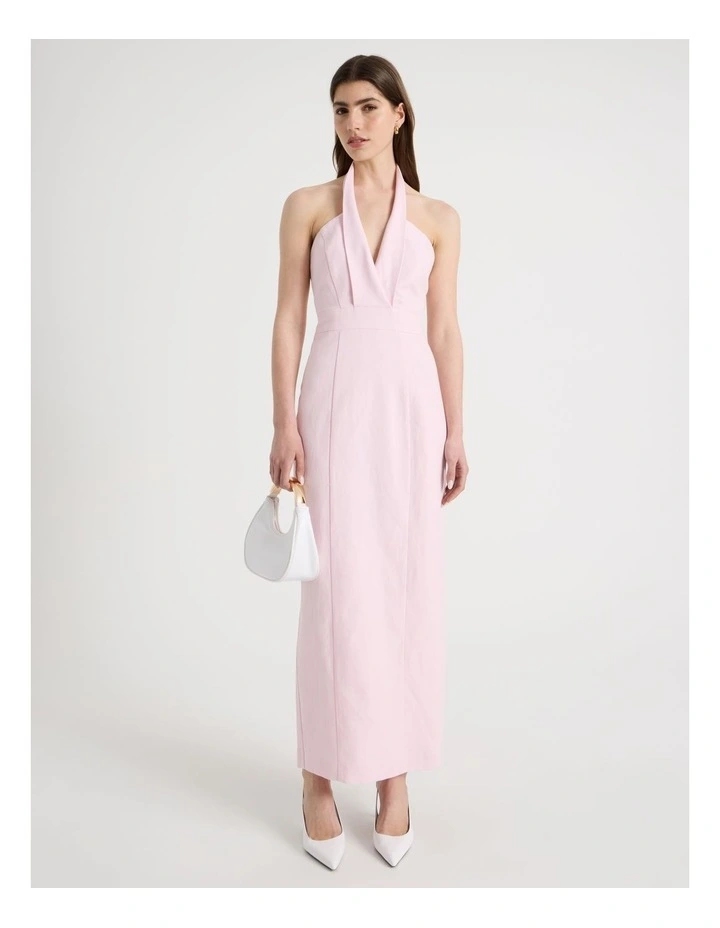 Cotton Linen Blend Column Midi Dress in Light Pink image 1