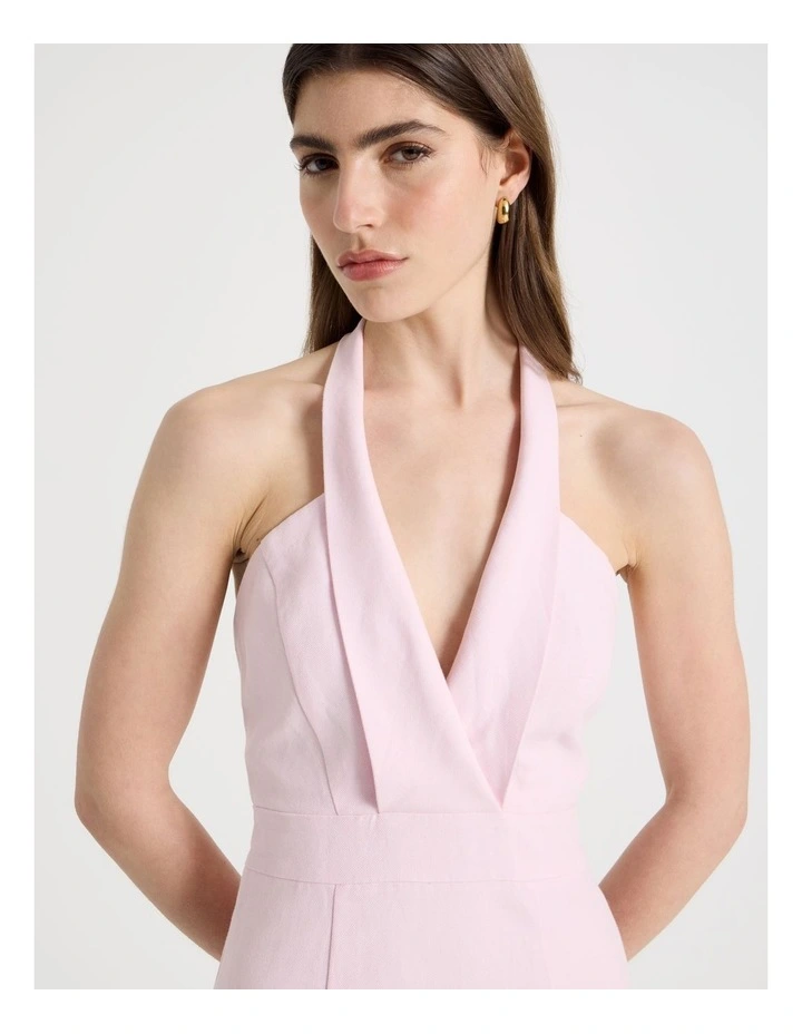 Cotton Linen Blend Column Midi Dress in Light Pink image 2