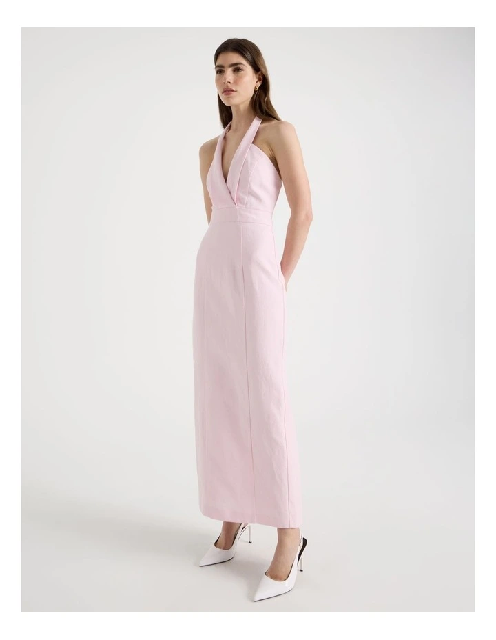 Cotton Linen Blend Column Midi Dress in Light Pink image 3