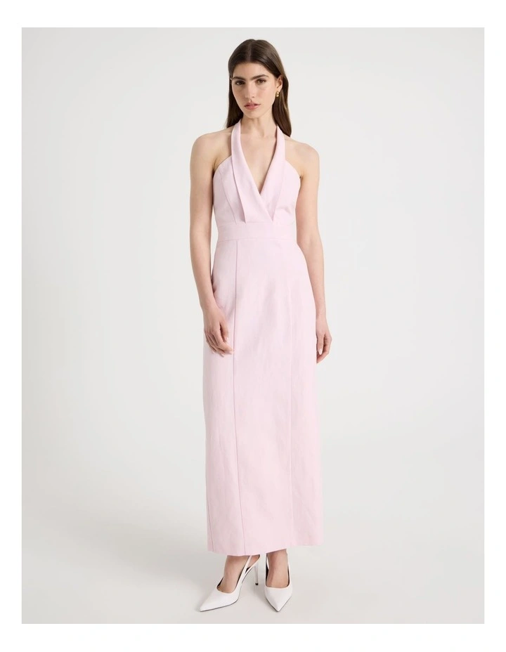 Cotton Linen Blend Column Midi Dress in Light Pink image 4