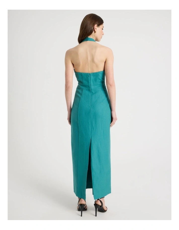 Cotton Linen Blend Column Midi Dress in Teal image 5