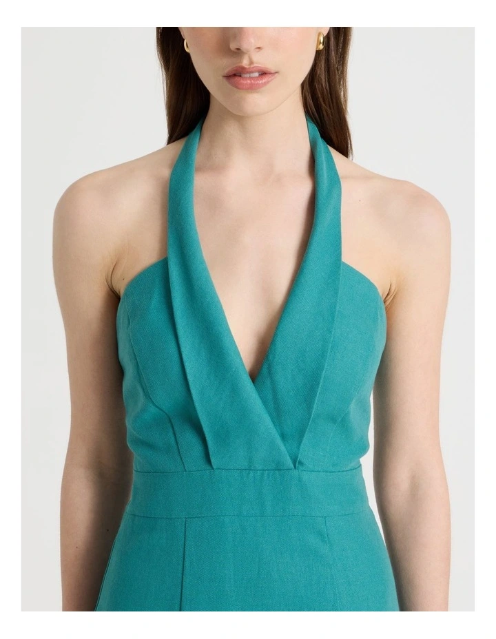 Cotton Linen Blend Column Midi Dress in Teal image 6