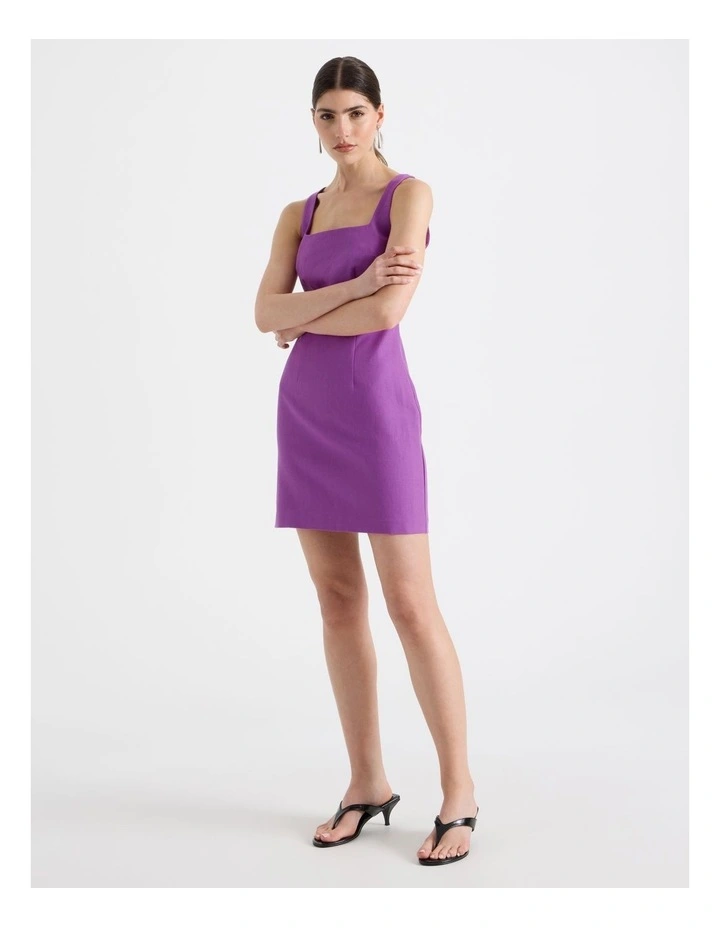 Cotton Linen Blend Scoop Neck Mini Dress in Grape image 2