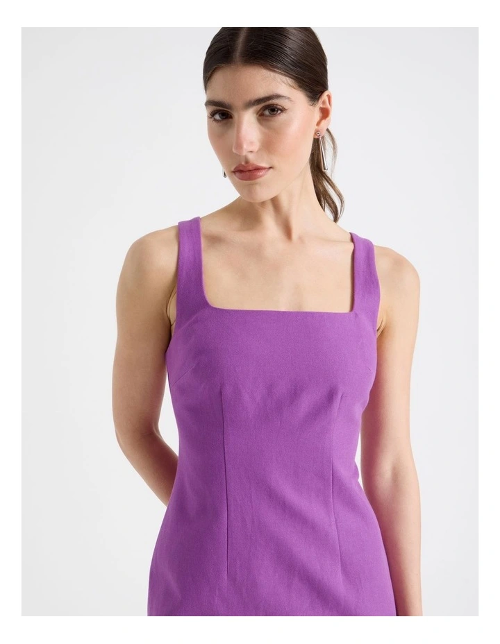 Cotton Linen Blend Scoop Neck Mini Dress in Grape image 4
