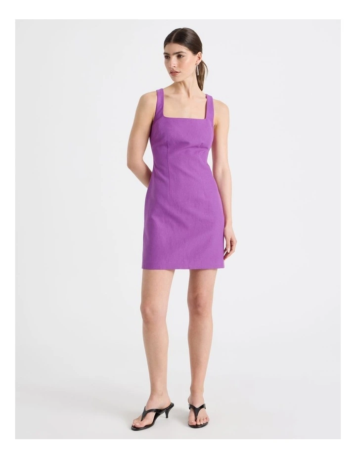 Cotton Linen Blend Scoop Neck Mini Dress in Grape image 5