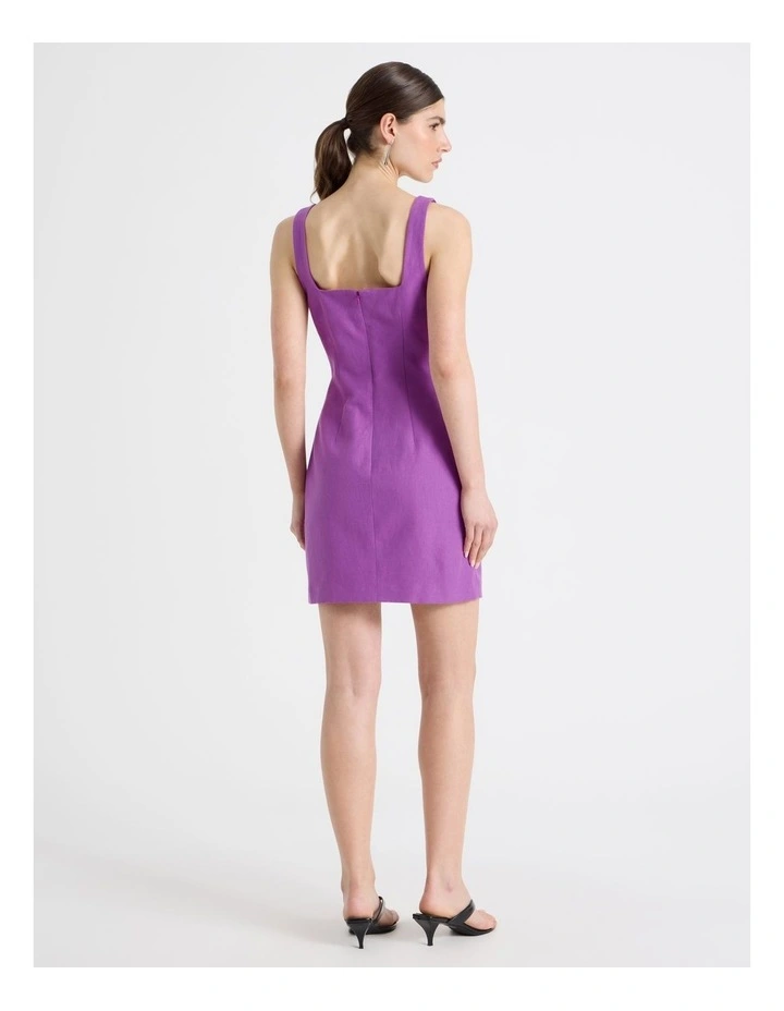 Cotton Linen Blend Scoop Neck Mini Dress in Grape image 6