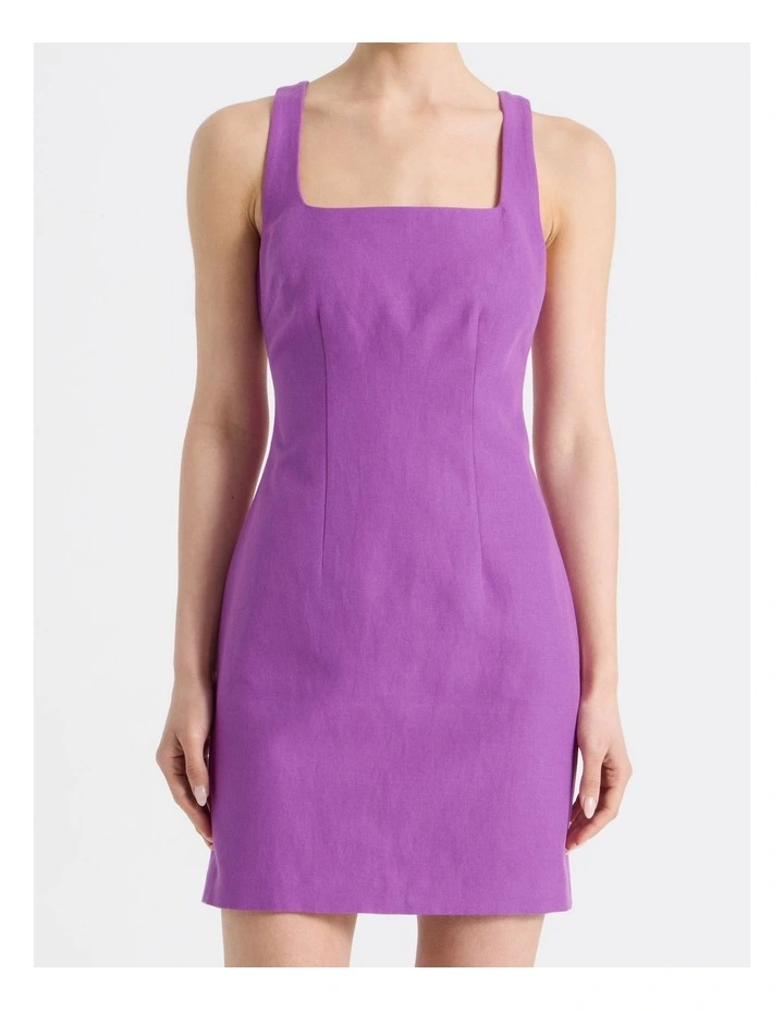 Cotton Linen Blend Scoop Neck Mini Dress in Grape image 7
