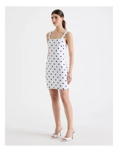 Cotton Linen Blend Scoop Neck Mini Dress in Black/White