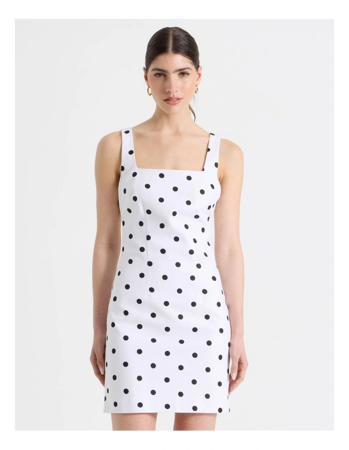 Cotton Linen Blend Scoop Neck Mini Dress in Black/White image 2