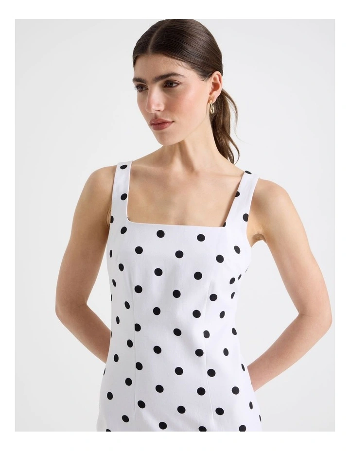 Cotton Linen Blend Scoop Neck Mini Dress in Black/White image 3