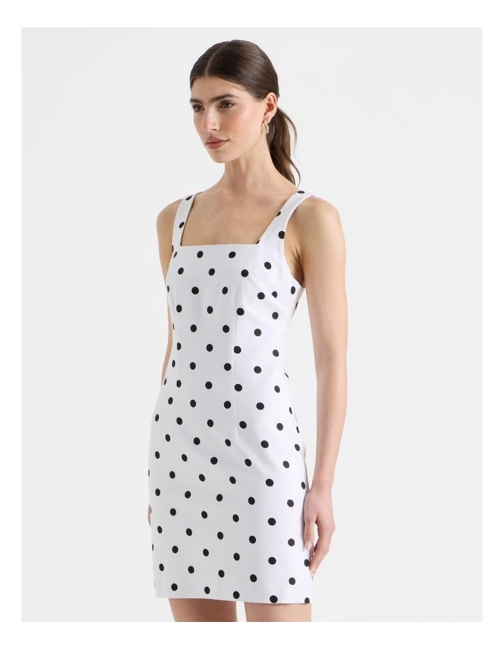 Cotton Linen Blend Scoop Neck Mini Dress in Black/White image 4