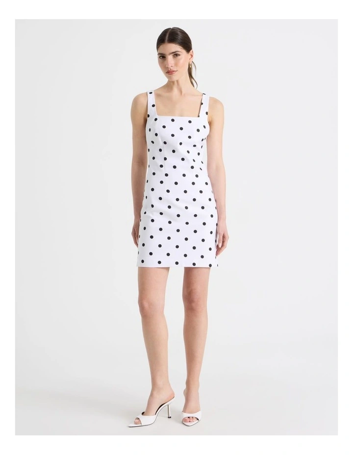 Cotton Linen Blend Scoop Neck Mini Dress in Black/White image 5
