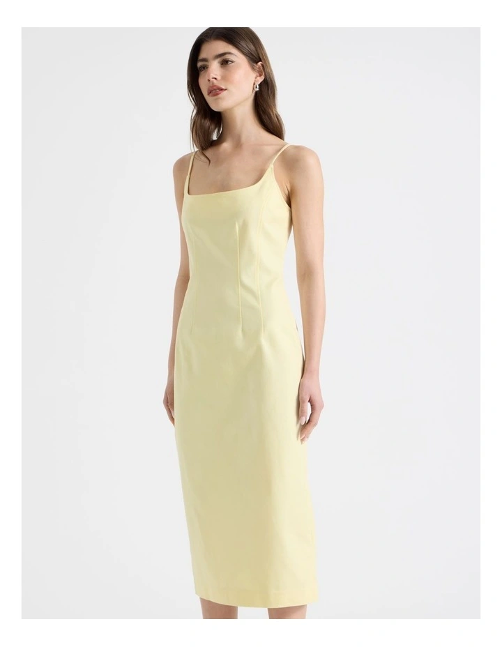 Cotton Blend Sleeveless Midi Dress With Darts in Yellow image 2