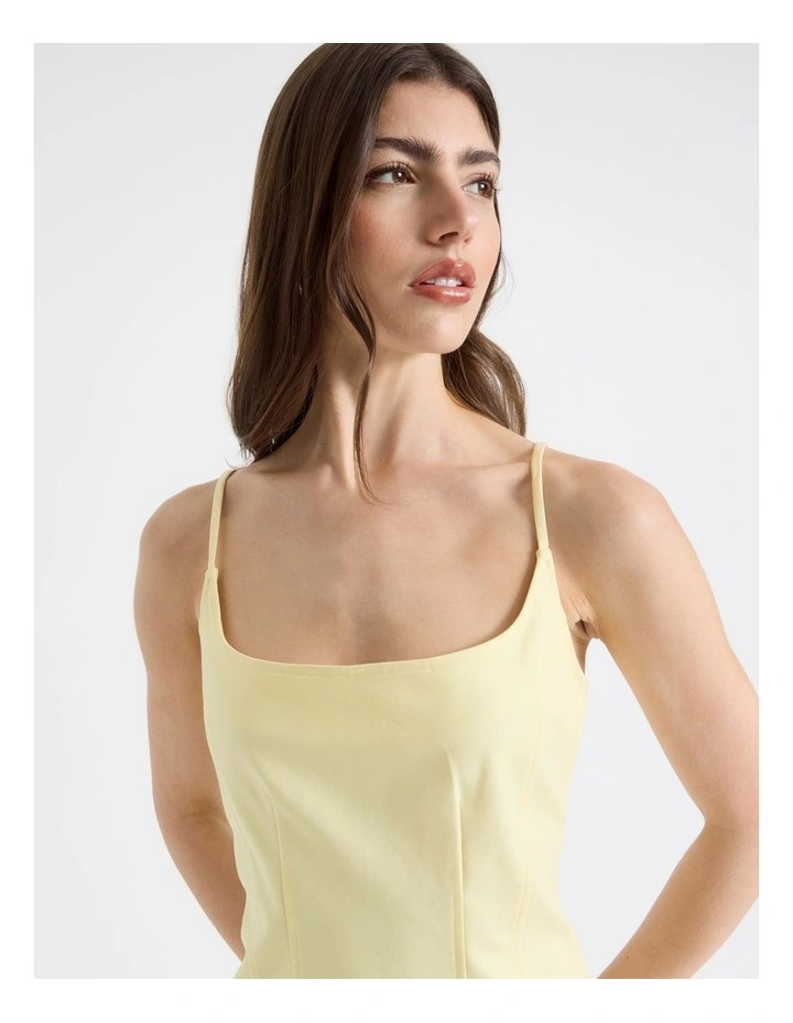 Cotton Blend Sleeveless Midi Dress With Darts in Yellow image 4