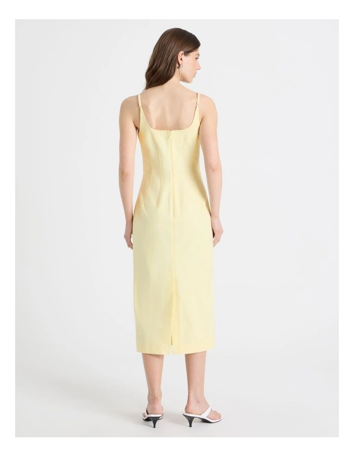 Cotton Blend Sleeveless Midi Dress With Darts in Yellow image 6