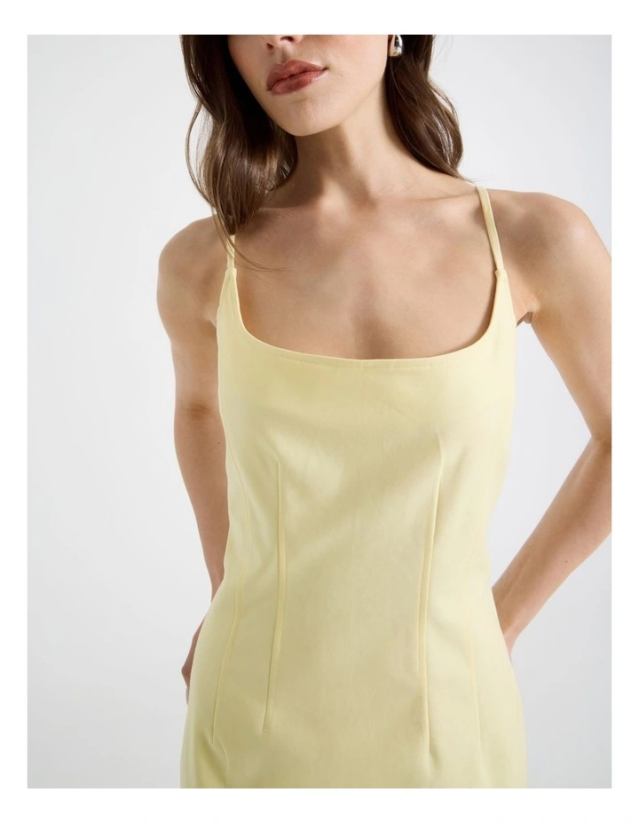 Cotton Blend Sleeveless Midi Dress With Darts in Yellow image 7
