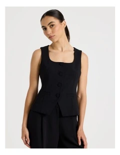 Petite Scoop Neck Vest in Black