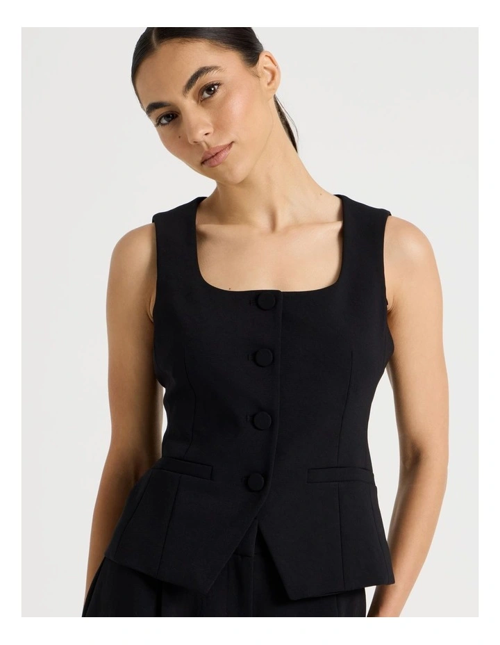 Petite Scoop Neck Vest in Black image 4