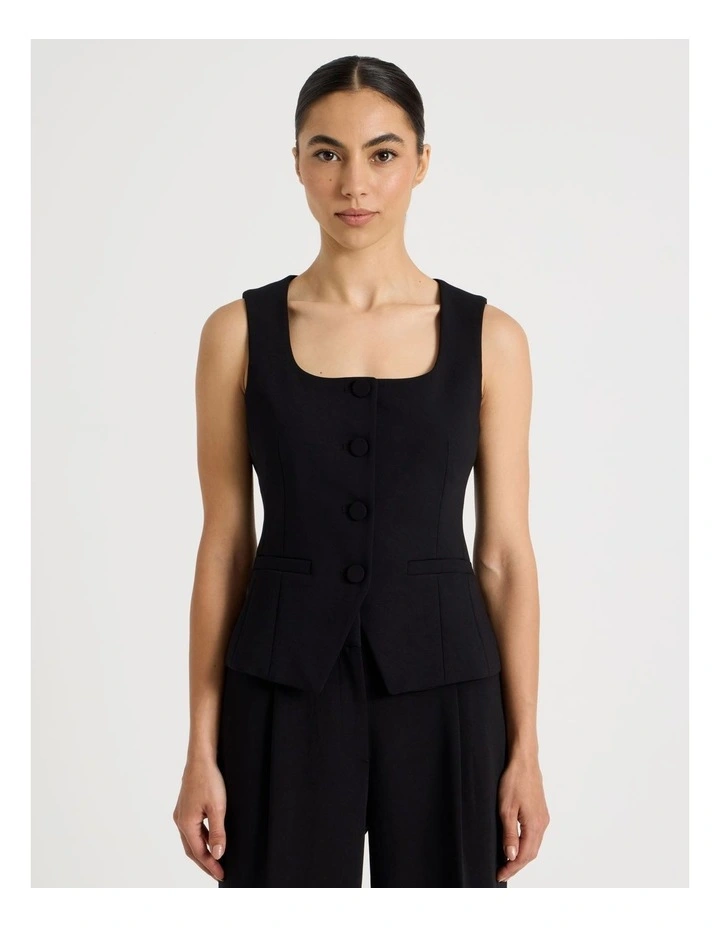 Petite Scoop Neck Vest in Black image 5