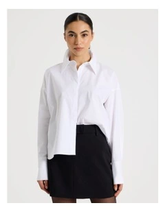 Petite Cotton Poplin Oversized Shirt in White