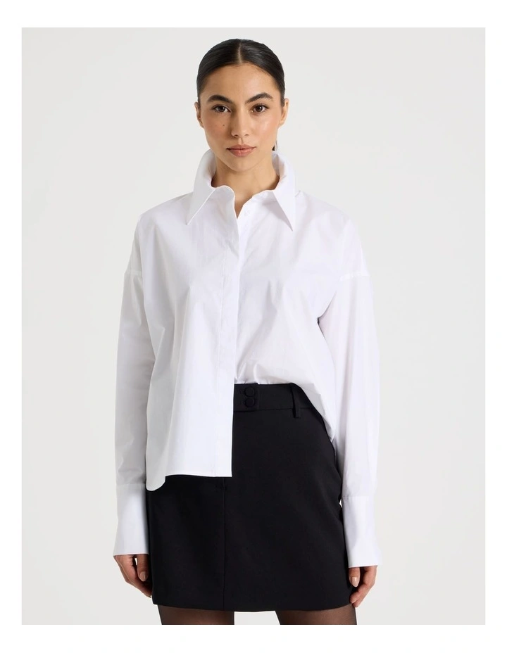 Petite Cotton Poplin Oversized Shirt in White image 1