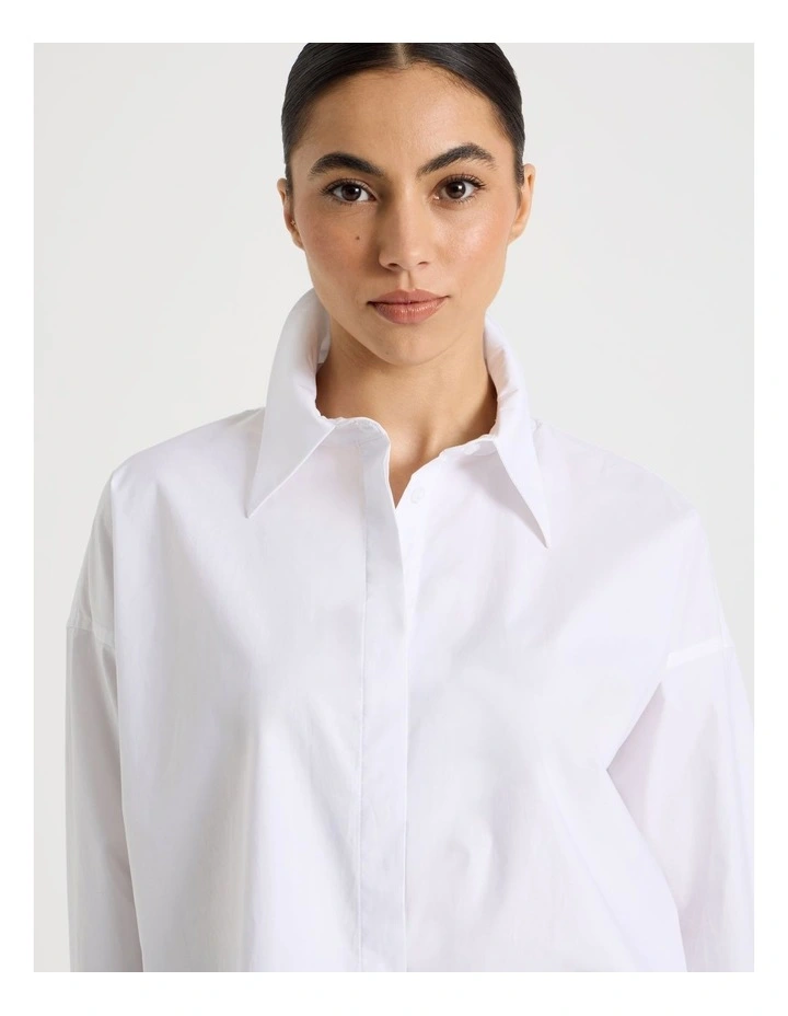 Petite Cotton Poplin Oversized Shirt in White image 3