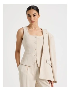 Petite Scoop Neck Vest in Stone