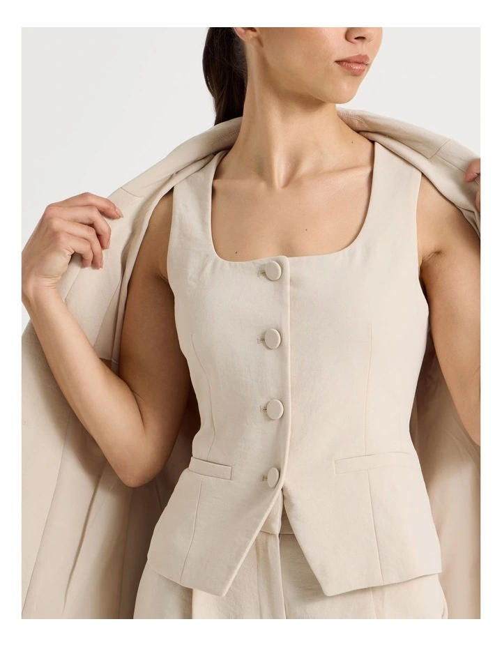 Petite Scoop Neck Vest in Stone image 2