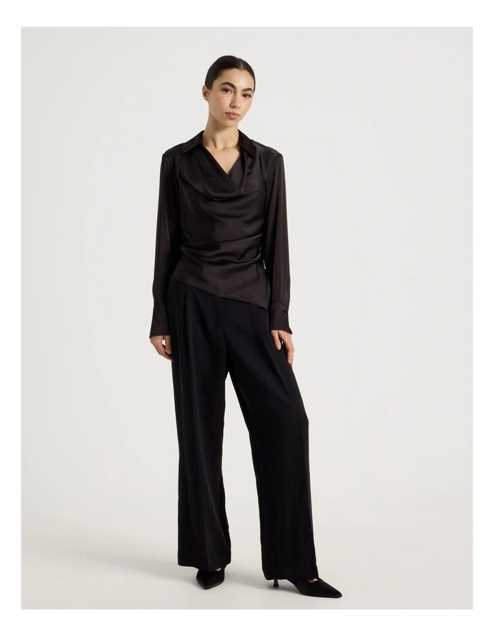 Petite Satin Cowl Collar Blouse in Black image 3
