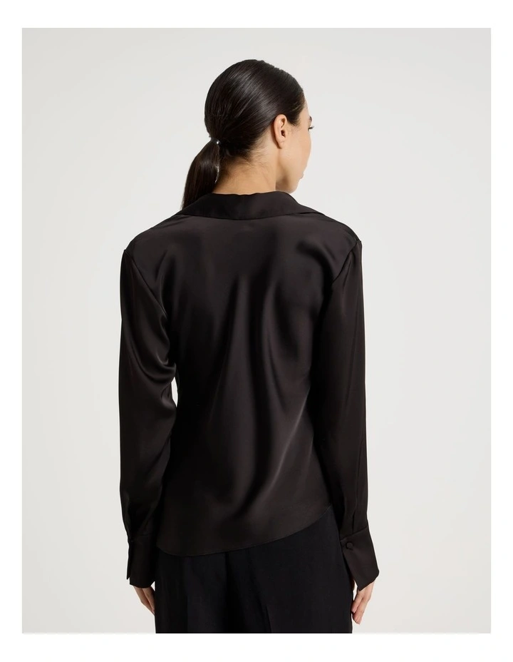 Petite Satin Cowl Collar Blouse in Black image 5