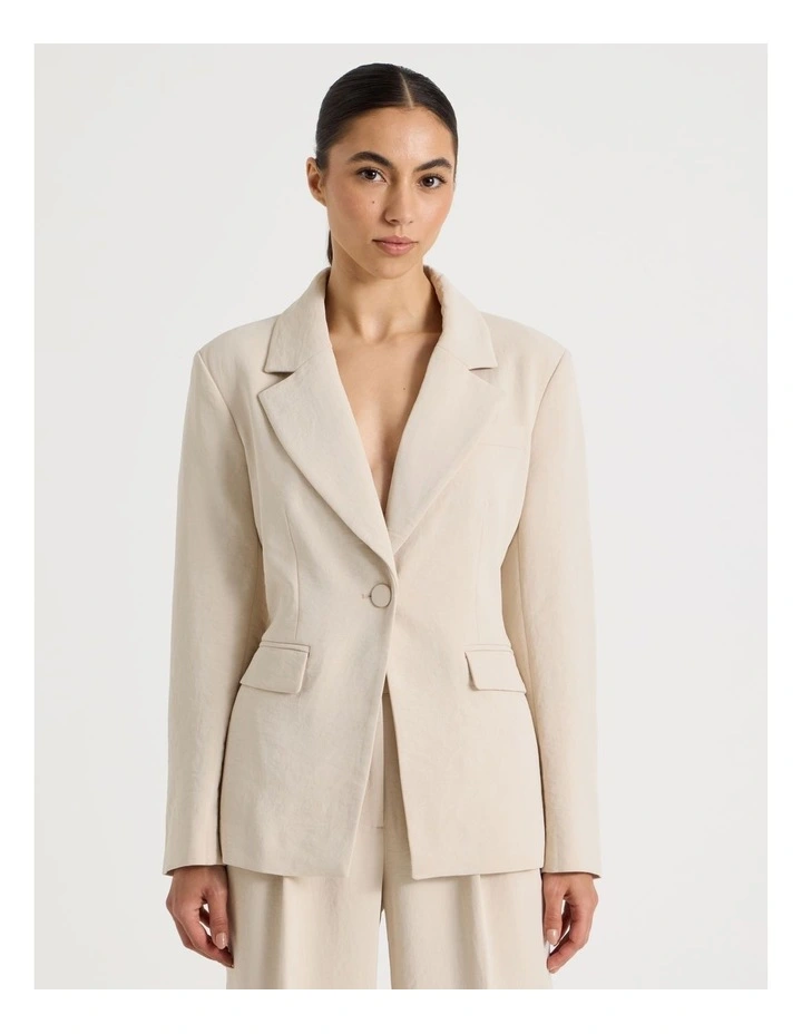 Petite Single Breasted Blazer in Stone image 1