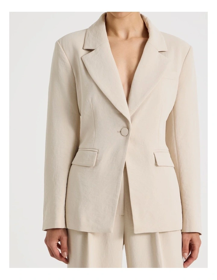 Petite Single Breasted Blazer in Stone image 3
