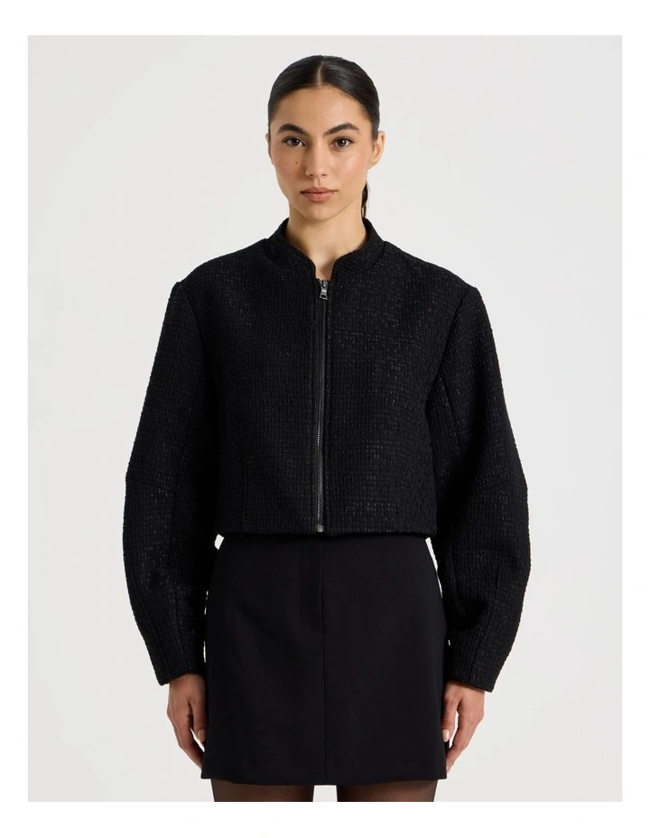 Petite Boucle Zip Up Jacket in Black image 1