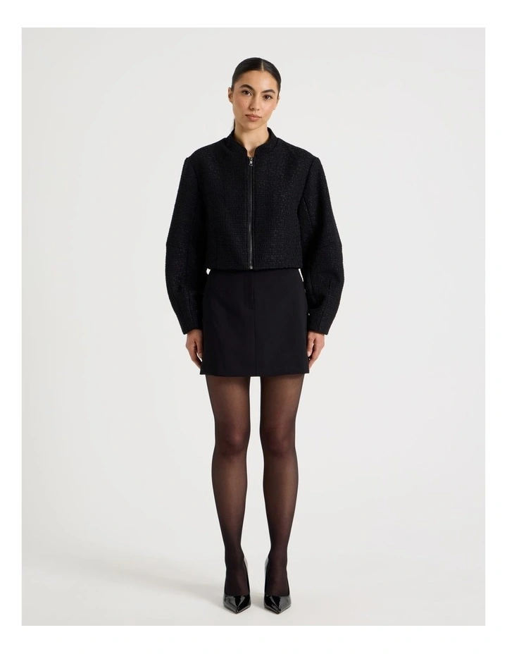 Petite Boucle Zip Up Jacket in Black image 2