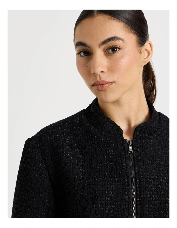 Petite Boucle Zip Up Jacket in Black image 3