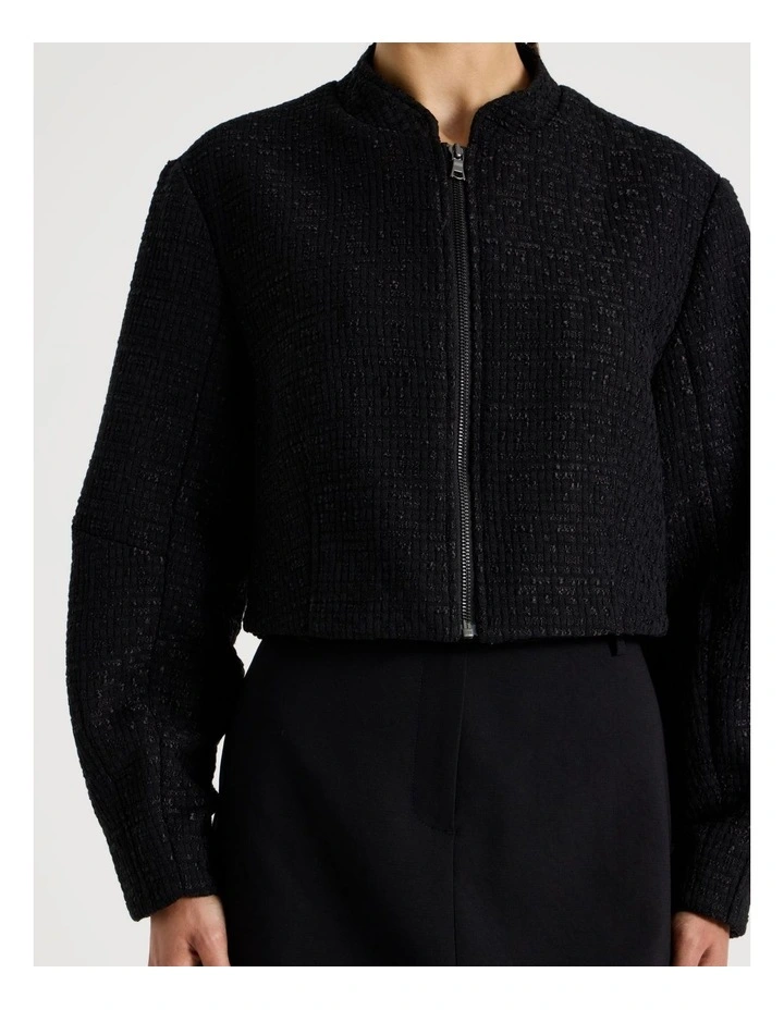 Petite Boucle Zip Up Jacket in Black image 4
