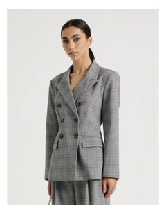 Petite Check Double Breasted Blazer in Black/White