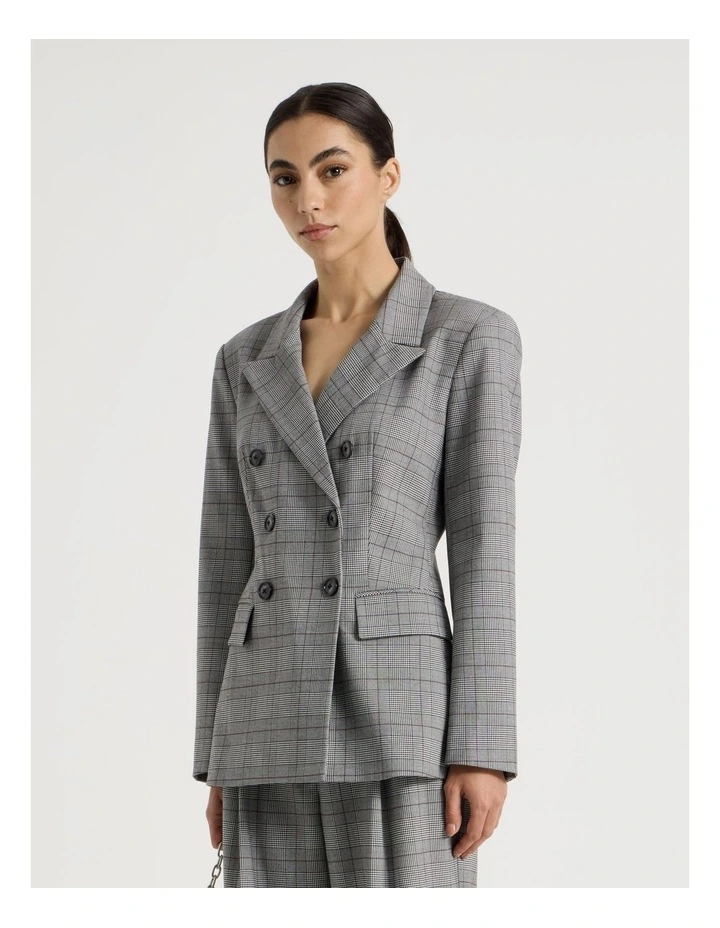 Petite Check Double Breasted Blazer in Black/White image 1