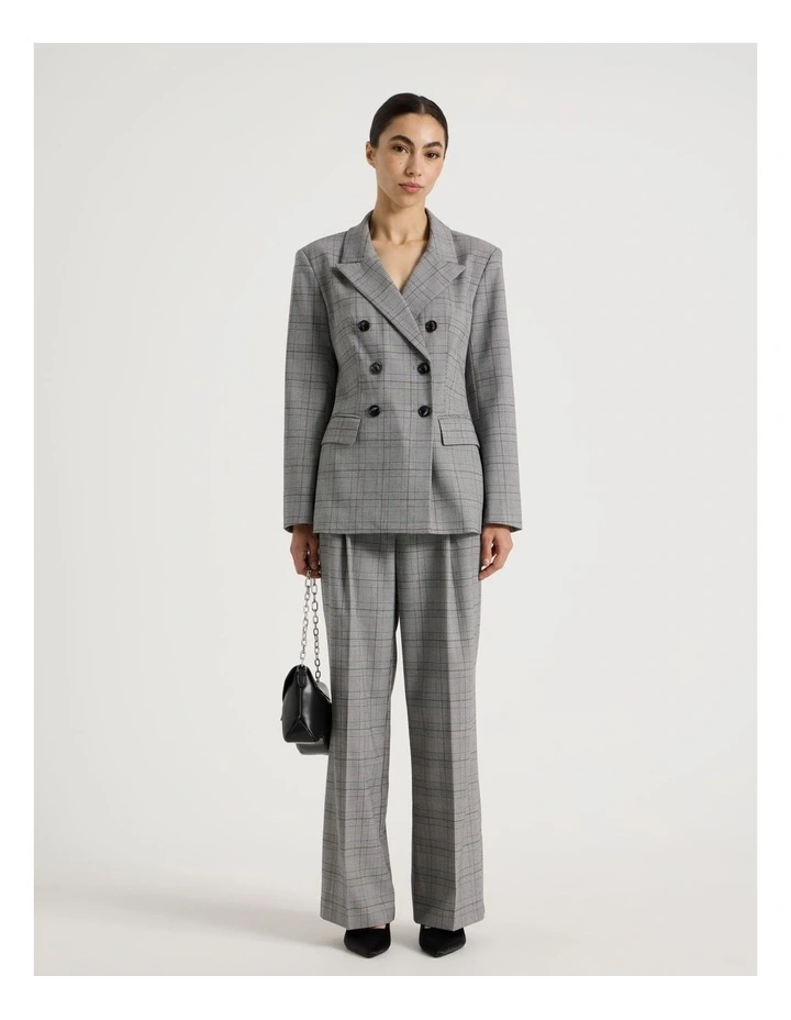Petite Check Double Breasted Blazer in Black/White image 2
