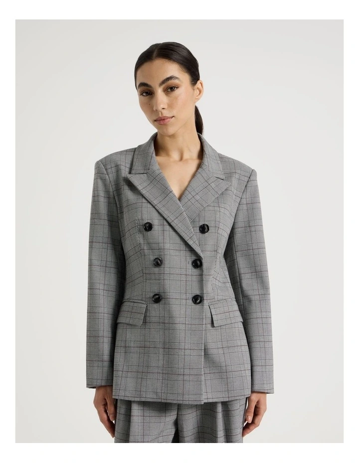 Petite Check Double Breasted Blazer in Black/White image 3