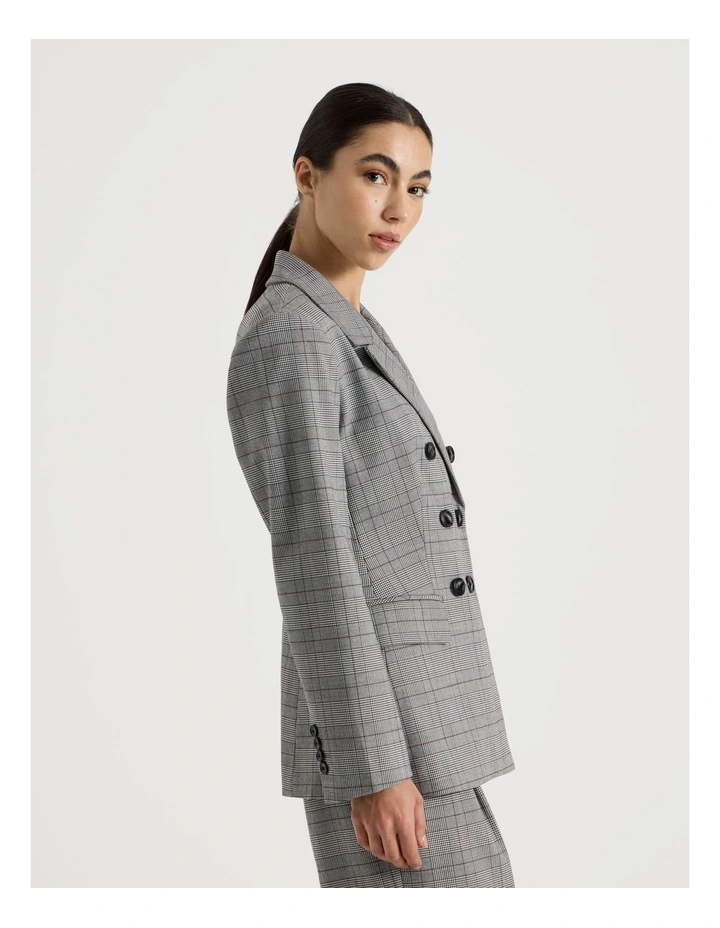 Petite Check Double Breasted Blazer in Black/White image 4