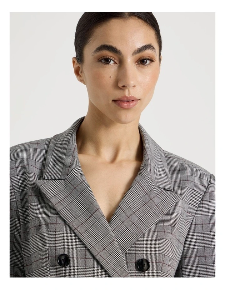 Petite Check Double Breasted Blazer in Black/White image 5